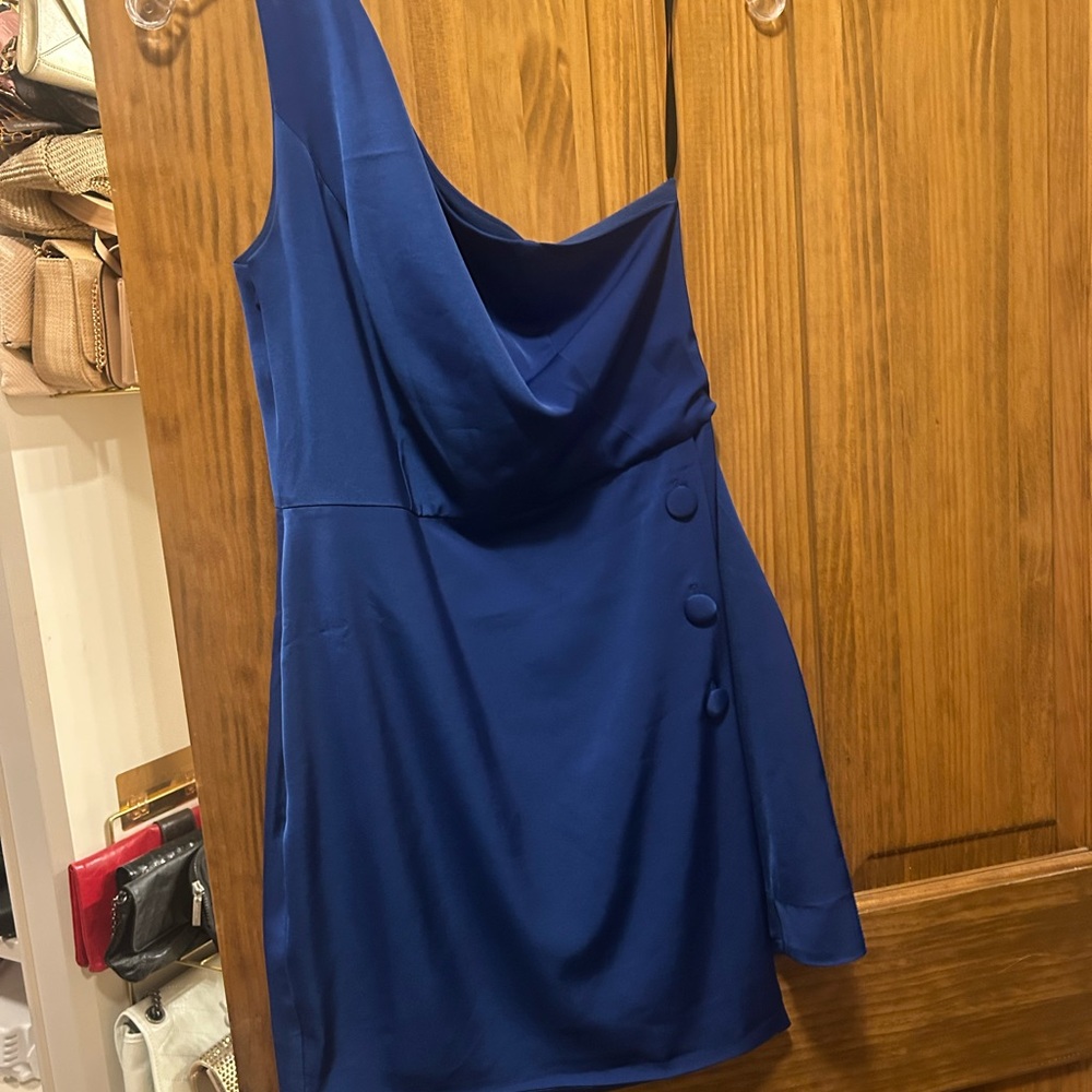 NBD blue one shoulder dress